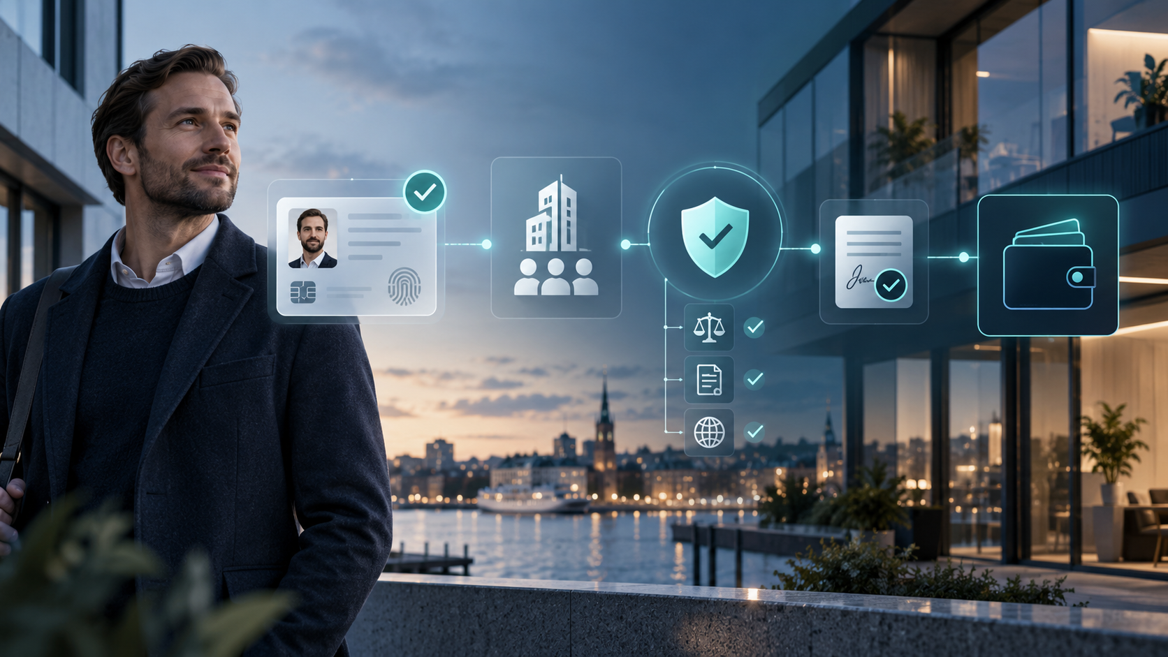 Modern kontorsfastighet visualiserad med digital byggnadsmodell och asset-data.