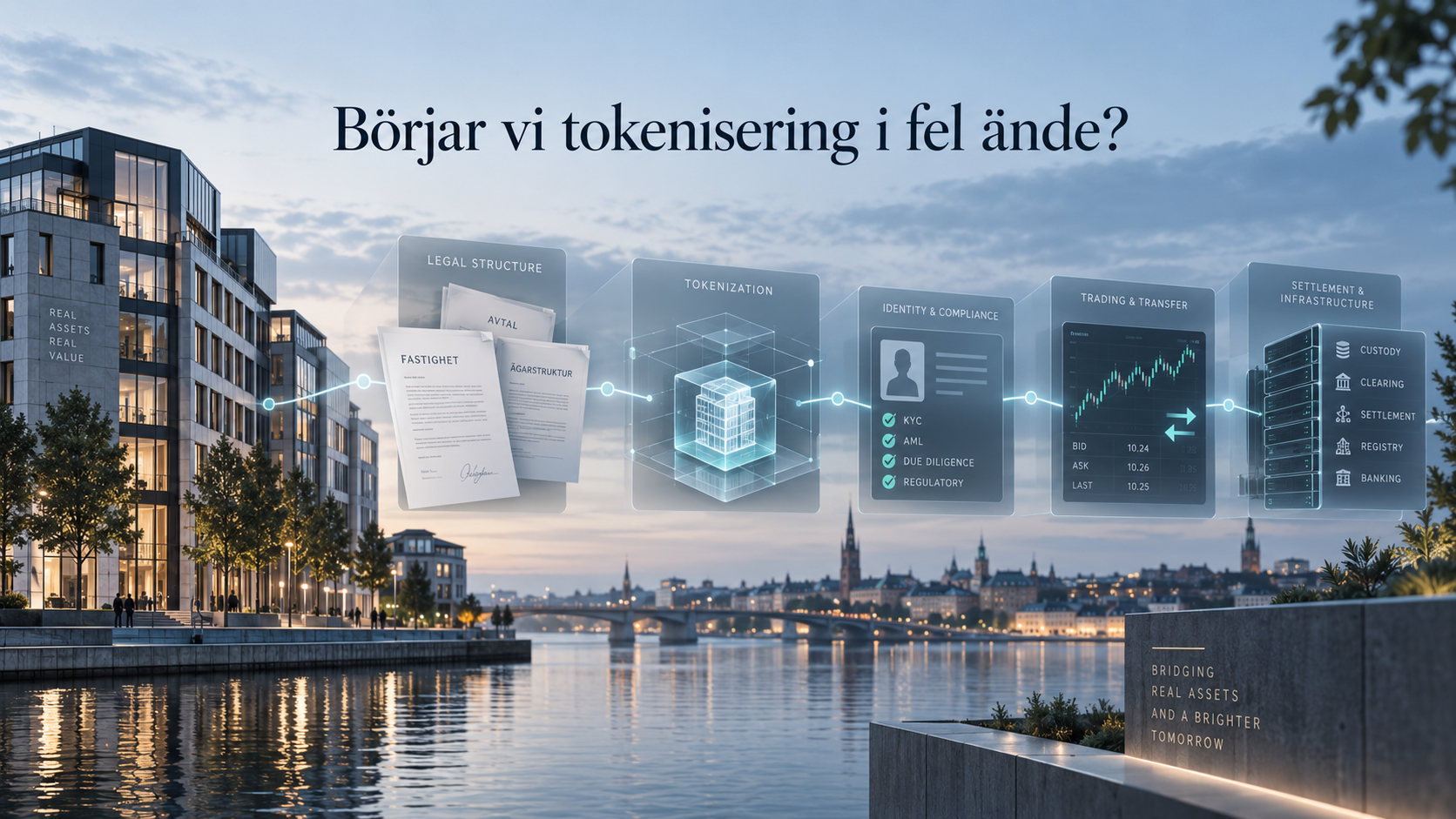 Konferensrum med marknadsgraf och utsikt över Stockholm.